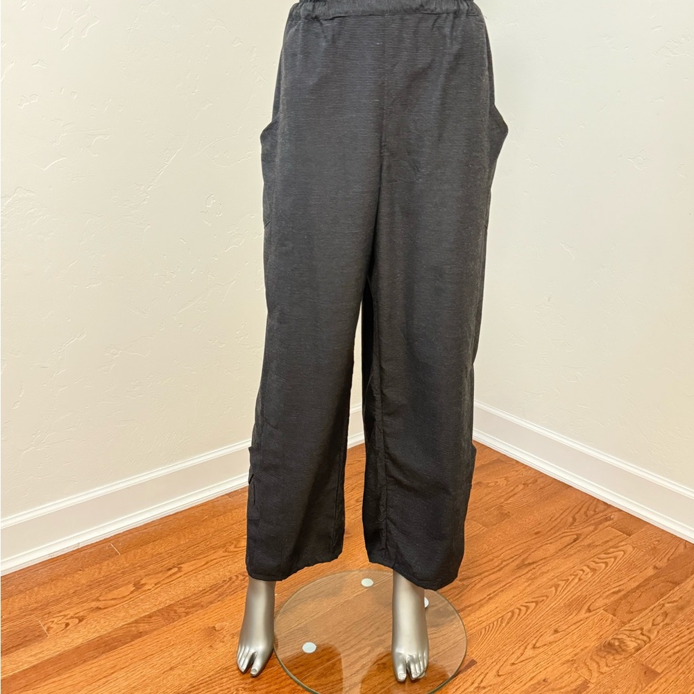 Prisa Charcoal Textured Wide Leg Pull-on‎ Boho Pants